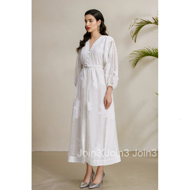 8882 Early Autumn Three-Dimensional Flower Holiday Collar Lace Puff Sleeve Long Dress