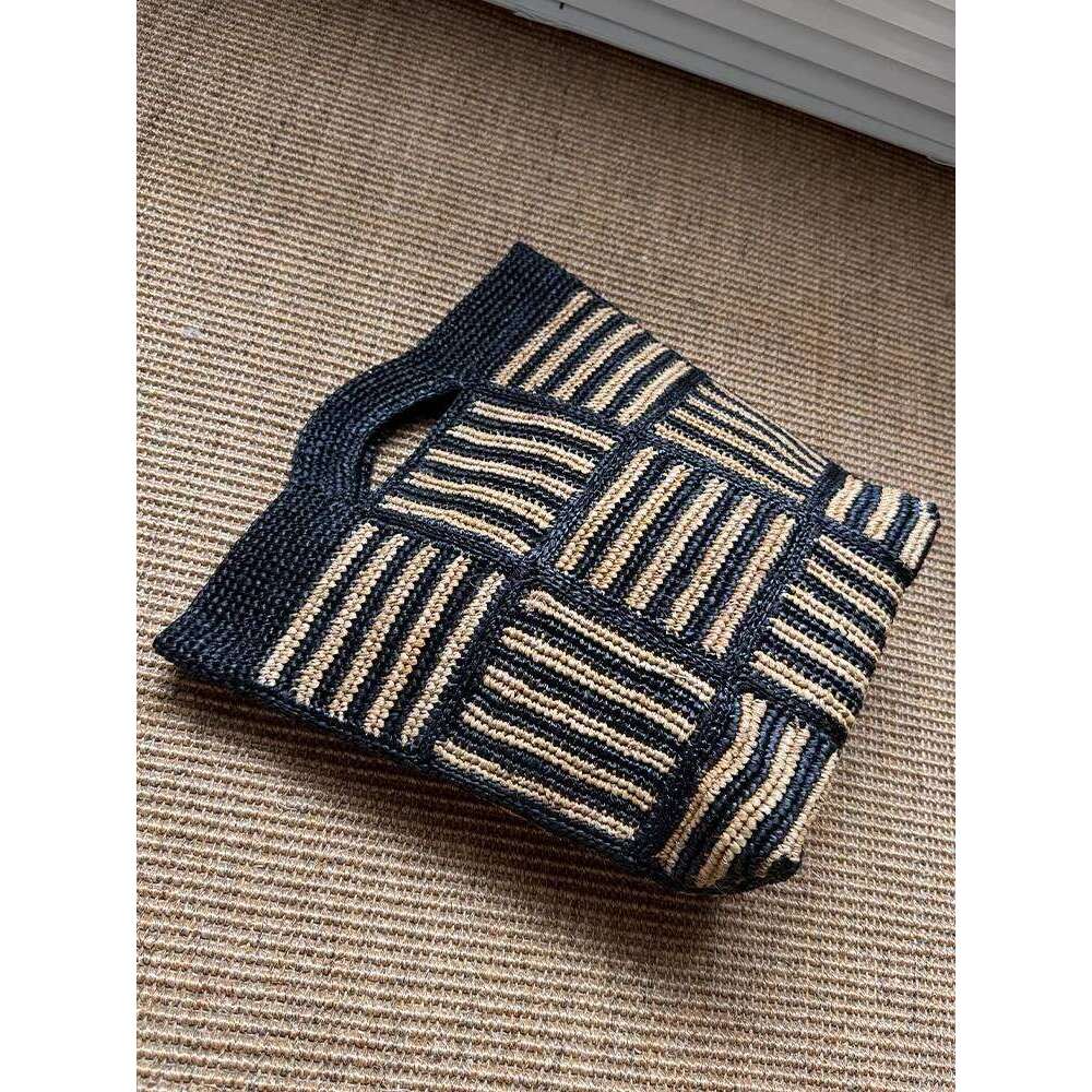 Fashion Handmade Natural Raffia Straw Woven Women Stripe Daily Bag Handbags Office Designer Tote High Quality Purse