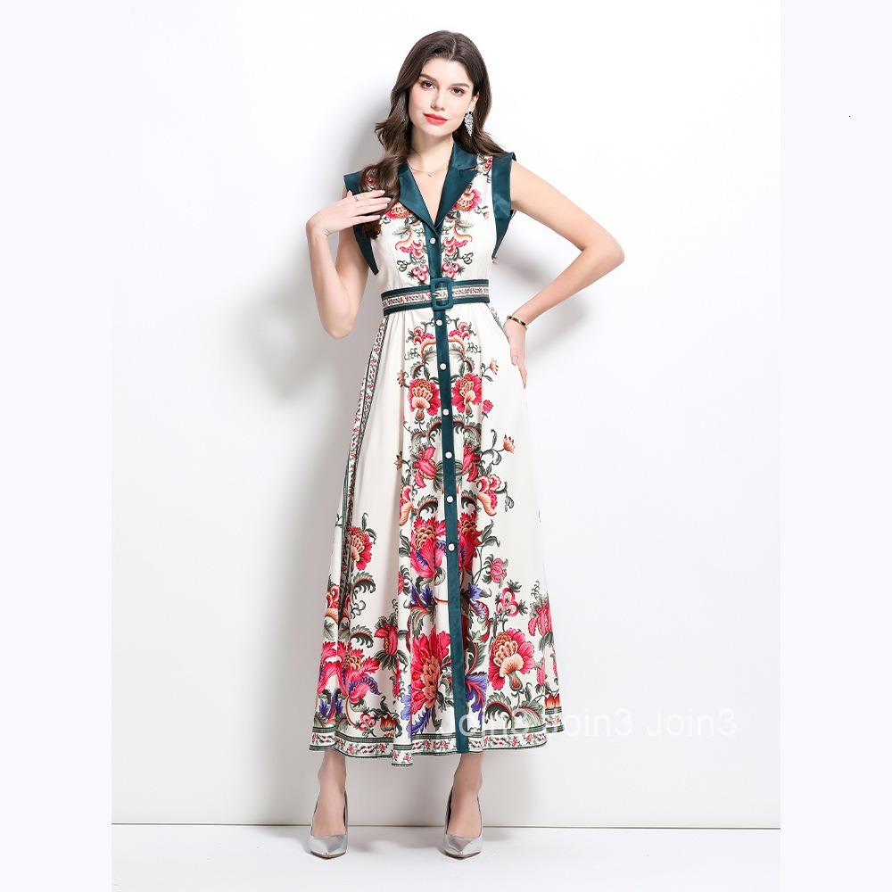 2645 Spring/Summer New Womens Clothing Style Elegance Style Printed Slim fit Large Swing Long Dress
