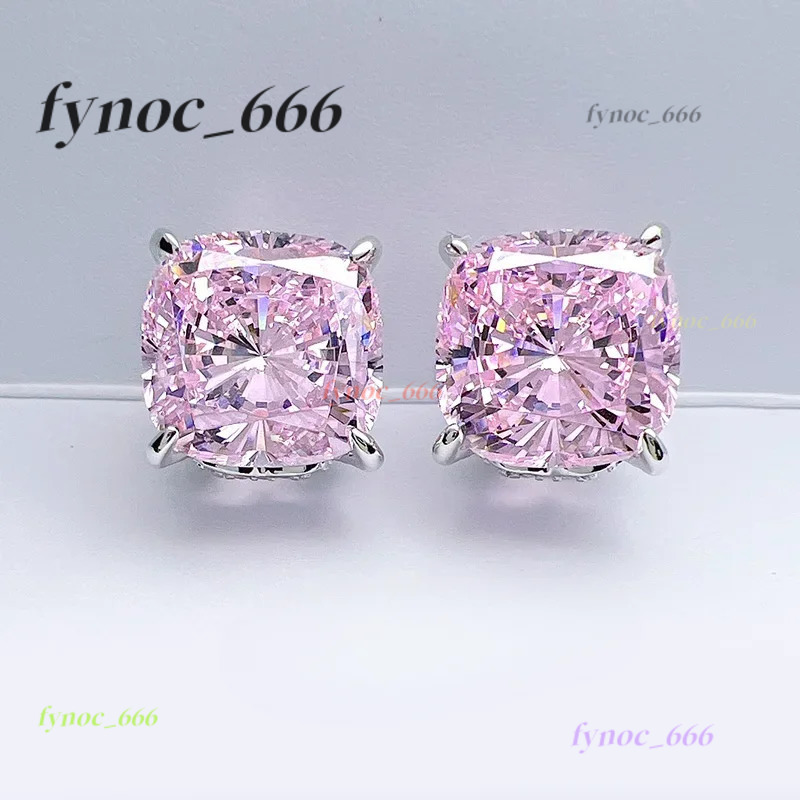 Desire Super Flash Cherry Blossom Pink Diamond Earrings Imported High Carbon Fat Square Large Face Womens