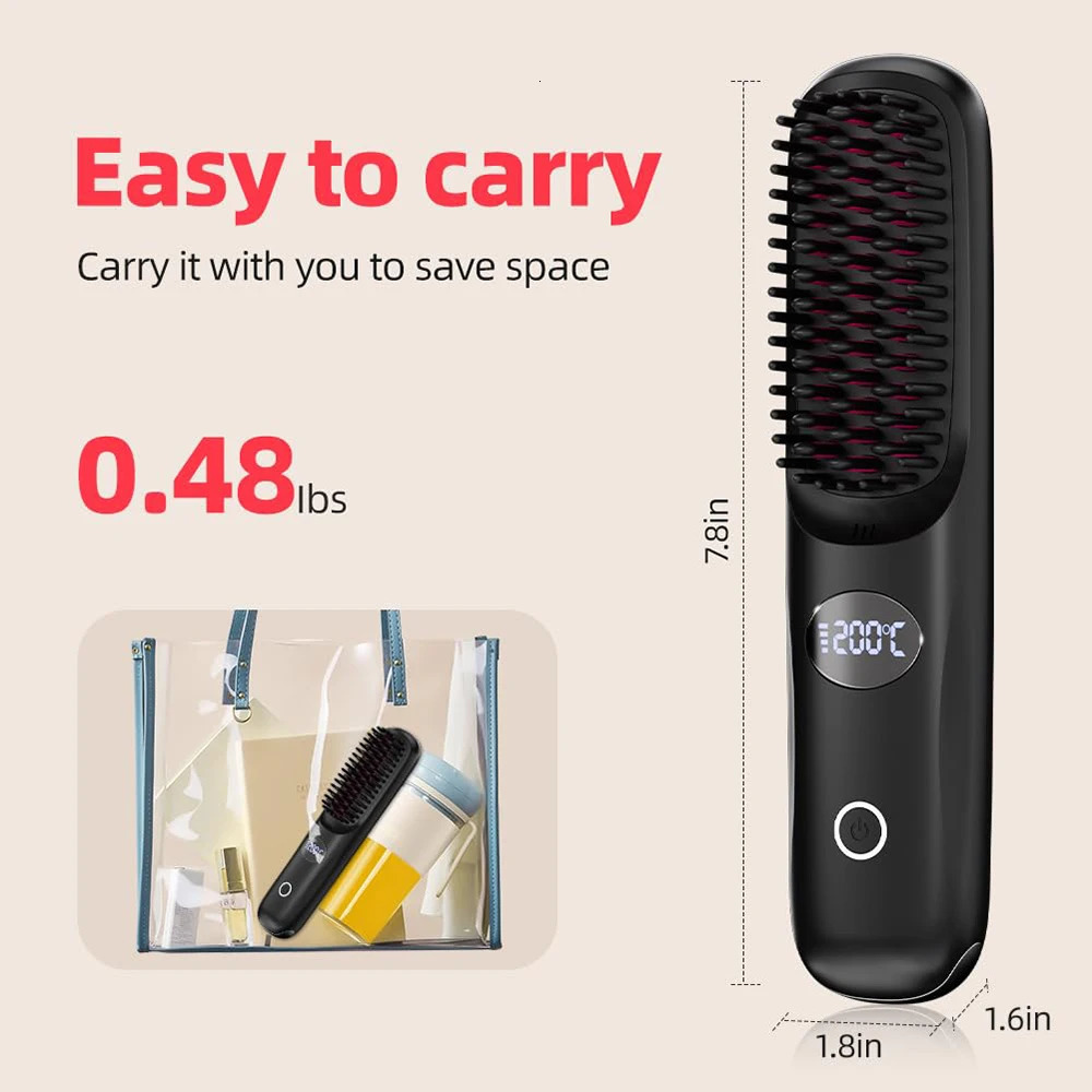 Electric LCD Usb Ceramic Heating Straight Hair Comb Wireless Portable Negative Ion Styling Tool Rechargeable Straightening Brush 250717