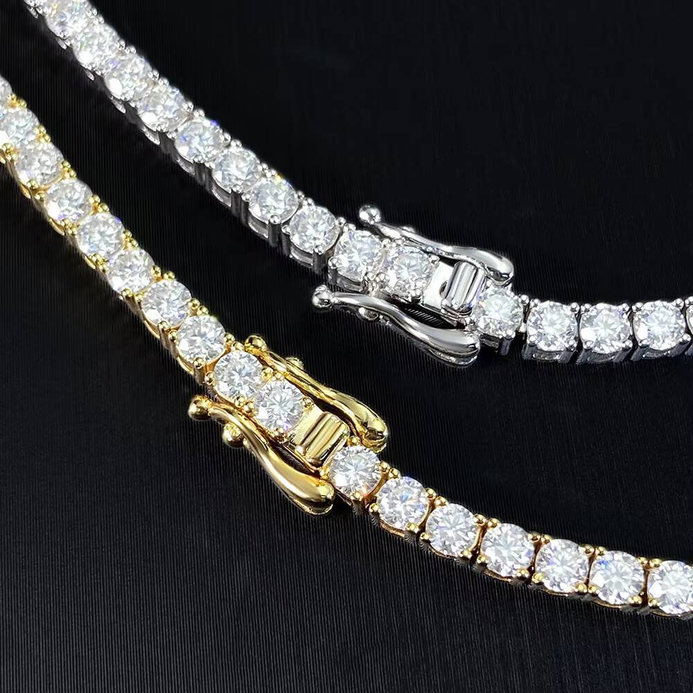 Fast Shipped Hip Hop Style 925 Sterling Silver Tennis Chain Necklace Women Iced VVS1 Moissanite Diamond Choker 3 4 5MM for Men