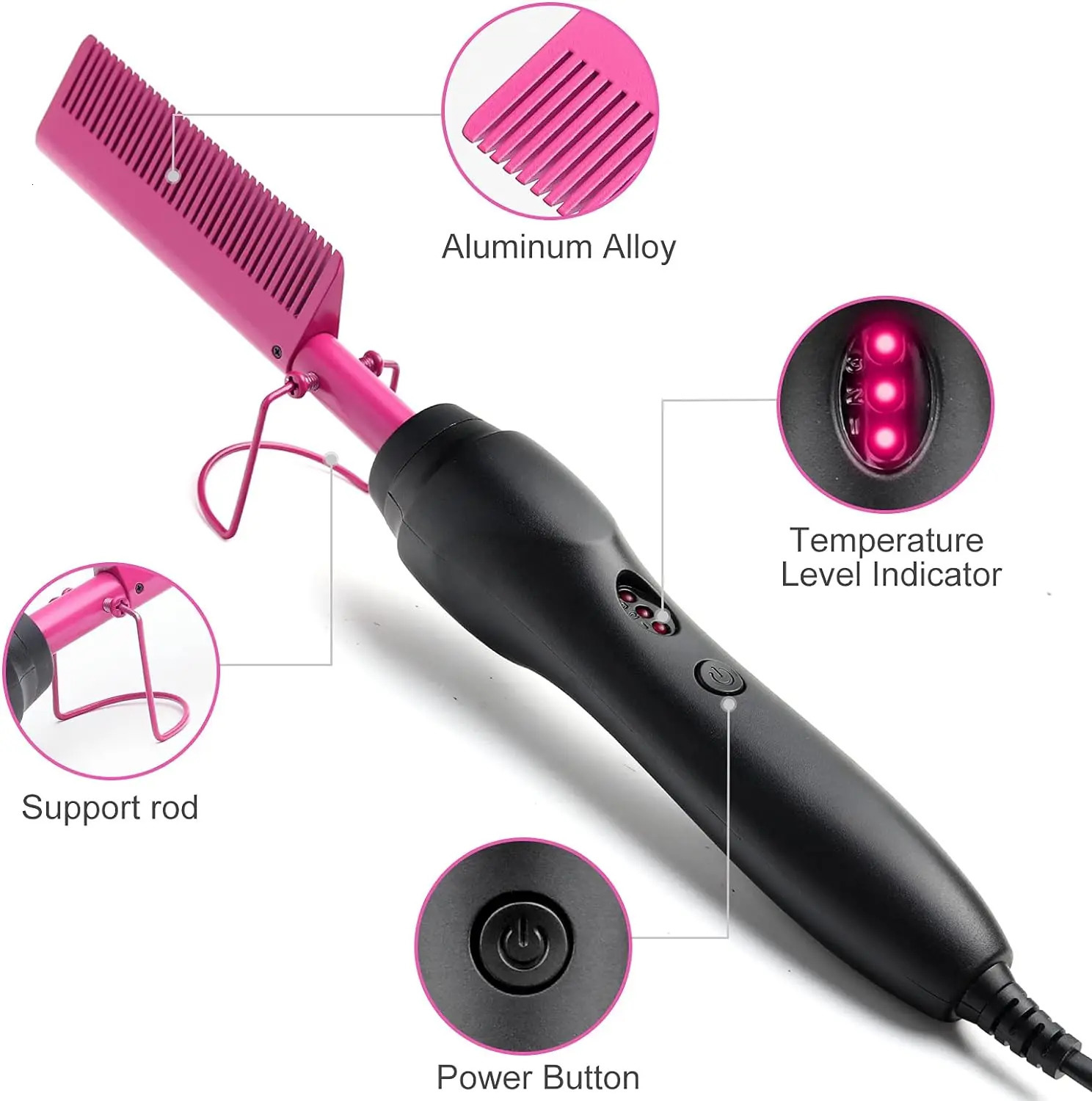 Electric Pink Comb Professional Fast Heating Styling Comb Hair Straightener Portable Anti-Scald Straightening Press Comb 250717