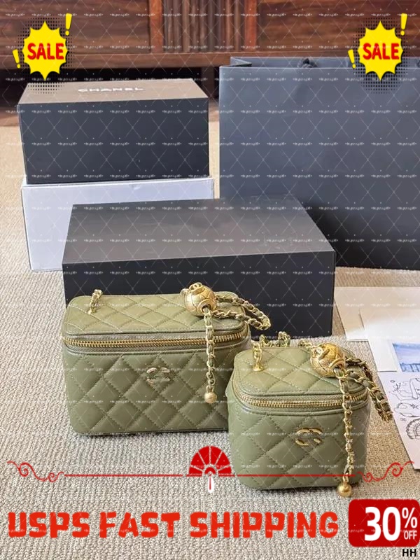 10cm Vanity designer bag makeup Luxury Caviar Leather Crush Pearl Small Gold Ball Metal Hardware Shoulder Handbags Cosmetic Case Purse Suitcase Carry-on bag