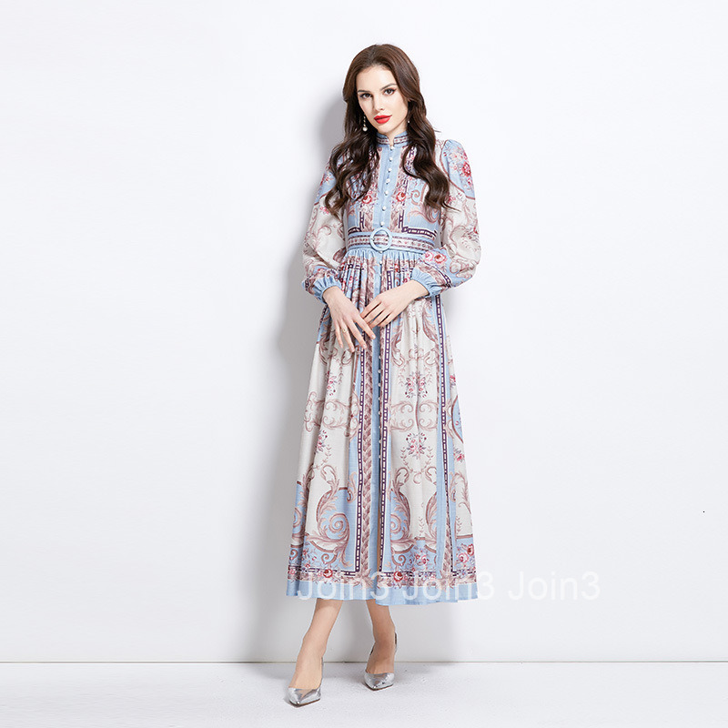 2749 Spring and Summer New Elegance Style Pattern Stand Collar Long Dress