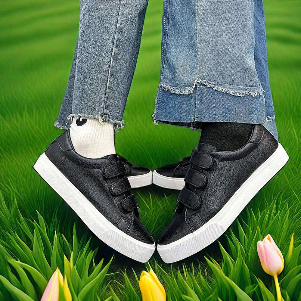 Youth Sneakers with Velcro, Couple Style, Three-Strap Student Men's Casual Lightweight Velcro White Shoes, Women's