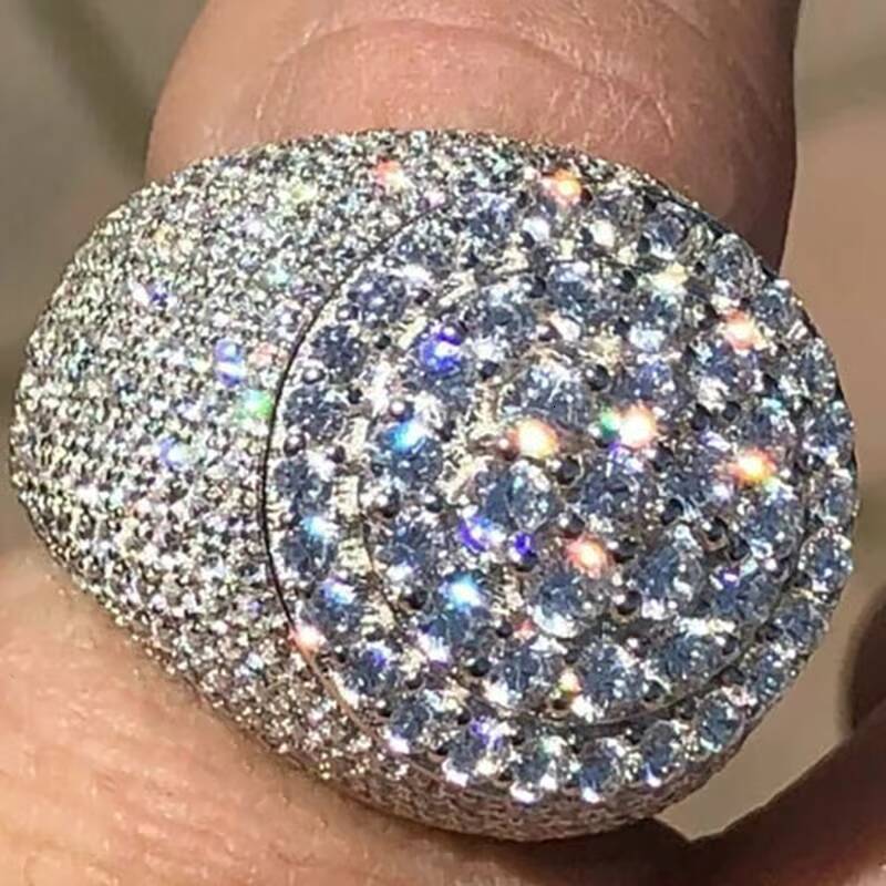 New Fine Hip Hop Jewelry Luxury Glaring Cool 925 Sterling Silver Iced Out Paved VVS Moissanite Diamond Men Ring for Party Gift