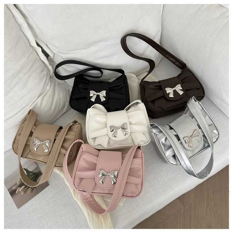 Sweet Bow Small Underarm Bag for Women Fashion PU Leather Ladies Portable Shoulder Bags Solid Color Female Clutch Handbags Y250719