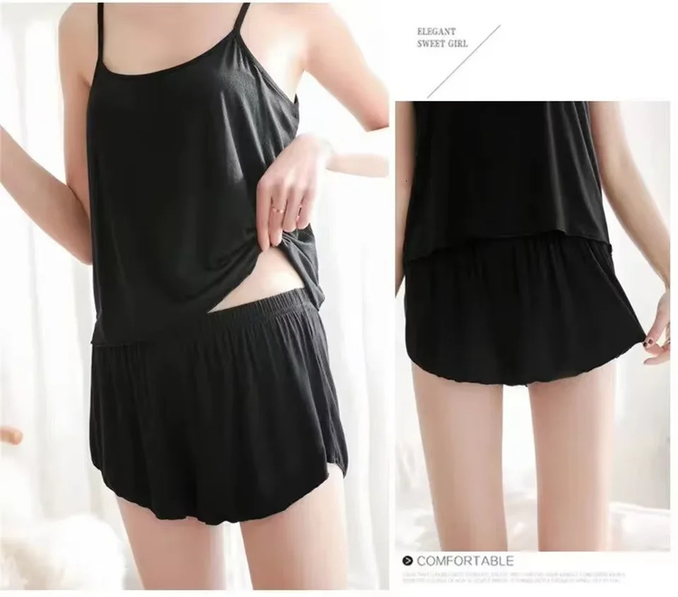 Women Casual Summer Pajamas Set Sexy Nightwear Camisole Shorts Nightclothes Strap Black L Xl Xxl Smooth Soft 250717