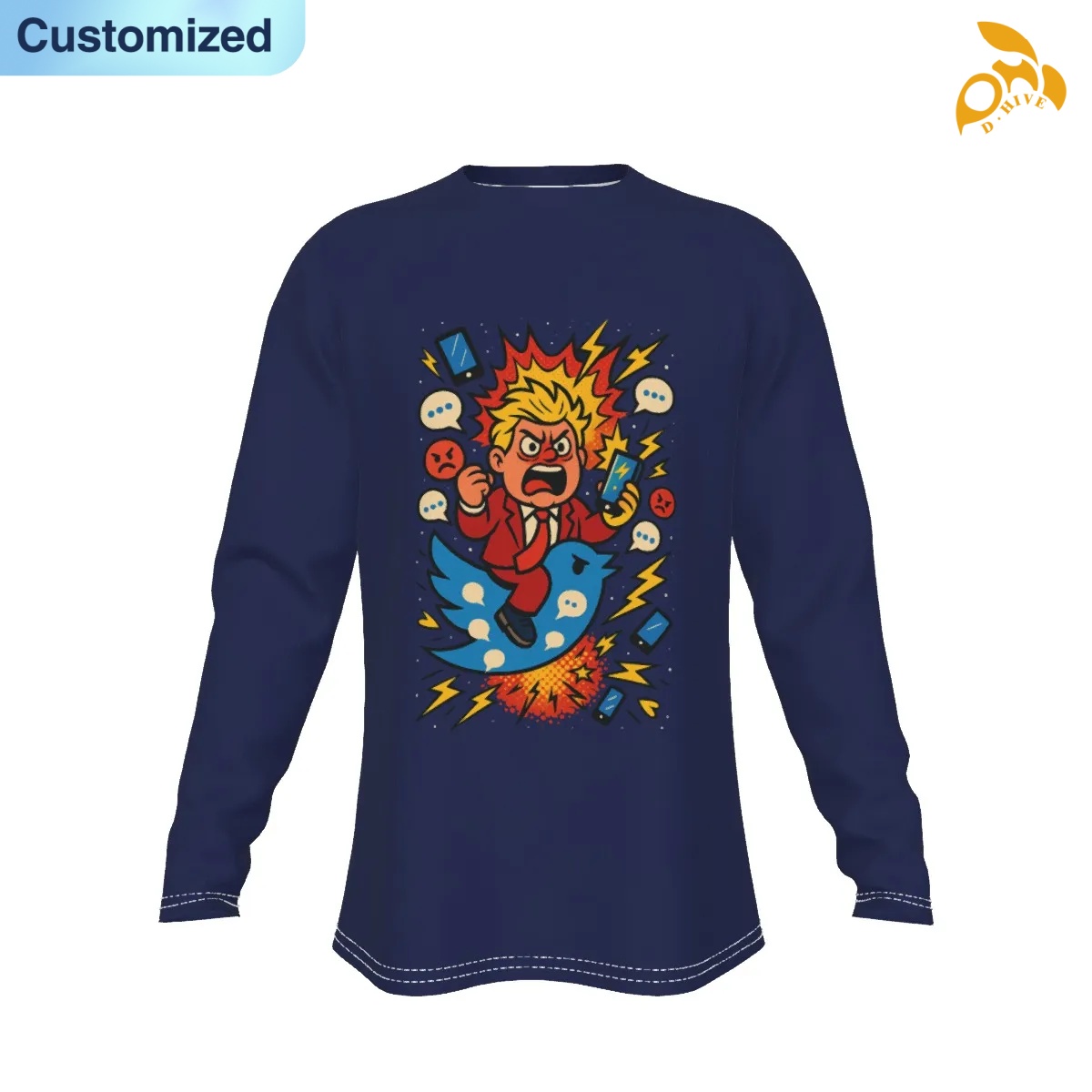 free shipping designer of customized breathable comfortable All-Over Print Men's long-sleeved T-shirt with exquisite patterns from US