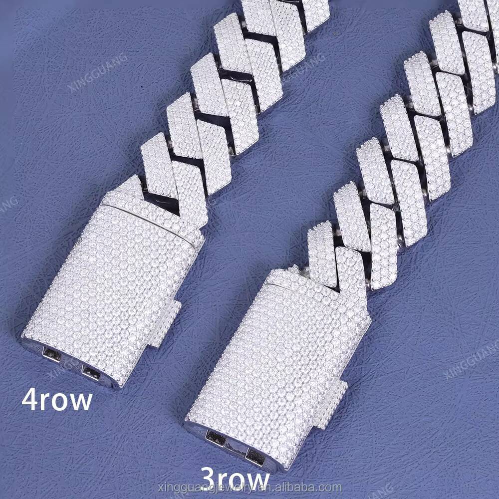 Top Quality Fine Jewelry 925 Sterling Silver 20mm 3/4Rows Moissanite Diamond Iced Out Hip Hop Cuban Link Chain