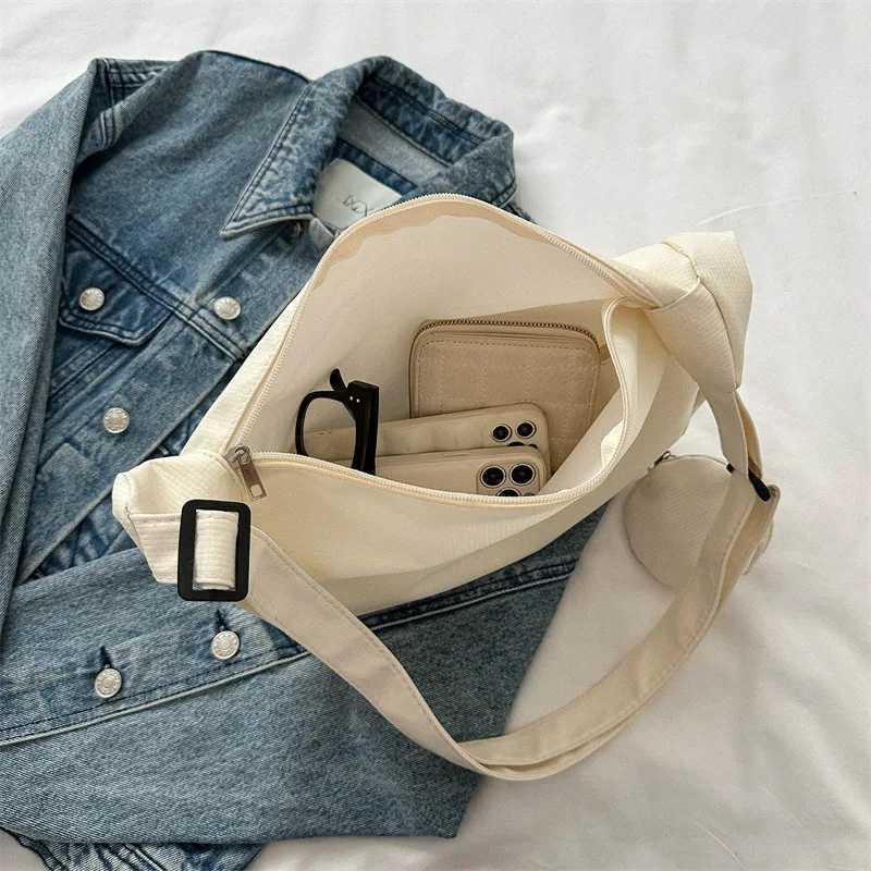 Womens Canvas Shoulder Bag Large Capacity Crossbody Chest Bag Casual Half Moon Belt Messenger Bag Student Commute Dumpling Bag Y250719