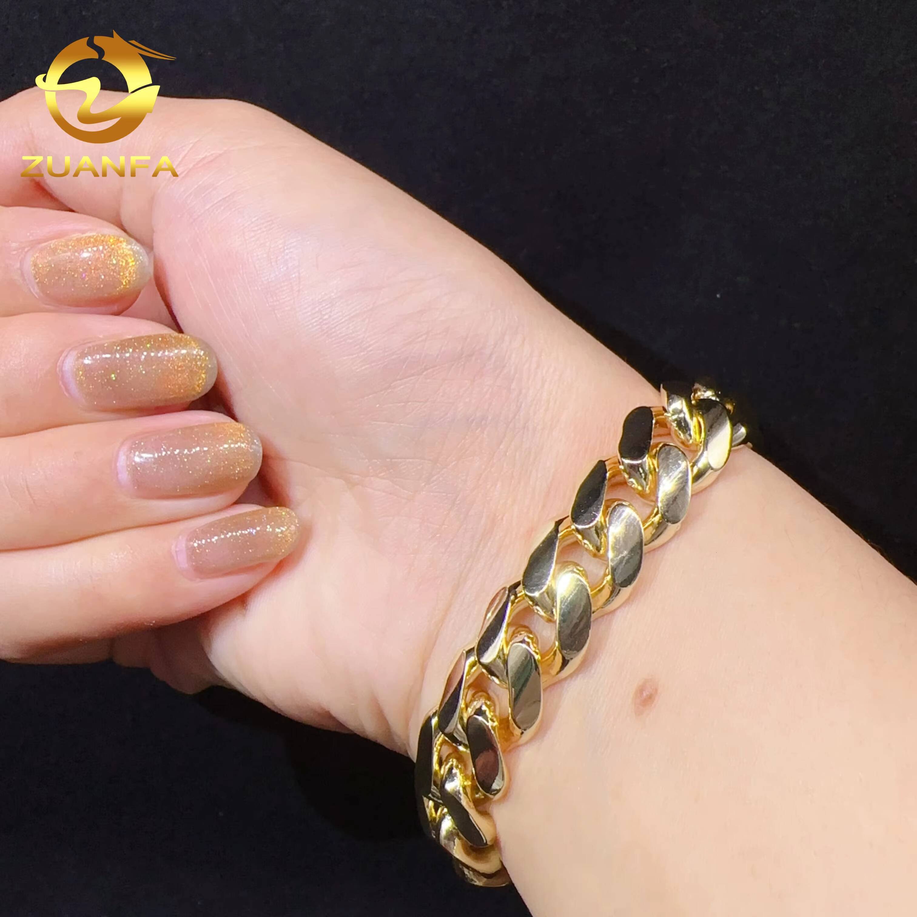 Hip hop real gold plated 12mm width bracelet 925 sterling silver fashion jewelry miami vvs moissanite plain cuban link bracelet