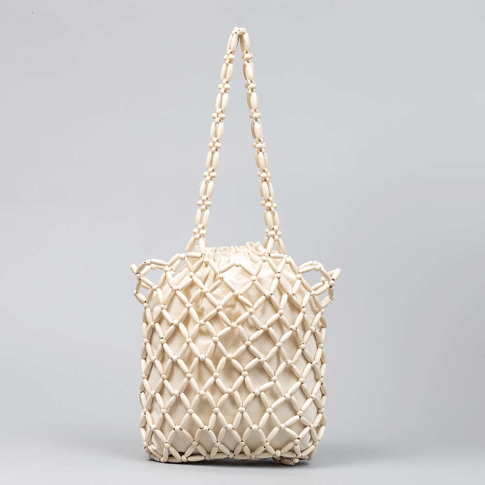 ENSPT Handheld Wooden Bead Handwoven for Women Summer Niche Design Commuter Shoulder Bag