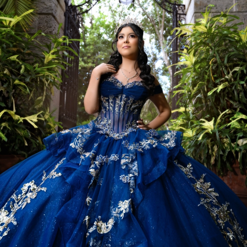Royal Blue Shiny Quinceanera Dresses Ball Gown Off The Shoulder Applique Lace Beading Tull Party Birthday Sweet 16 Dress Vestidos 15 anos