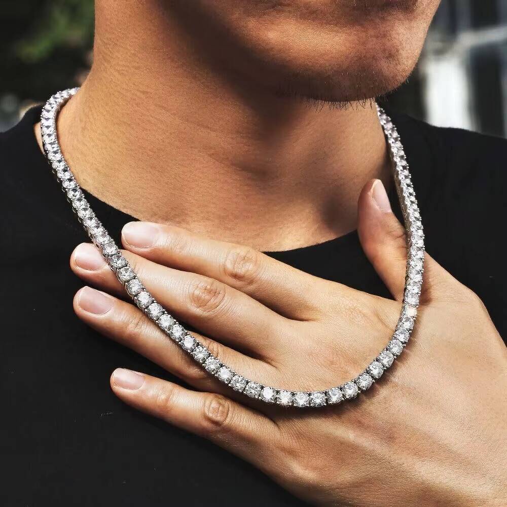 3mm 4mm 5mm Hiphop 18k Gold Iced Out Diamond Chain Necklace Silver CZ Moissanite Tennis Chain Necklace Bracelet for Men Women