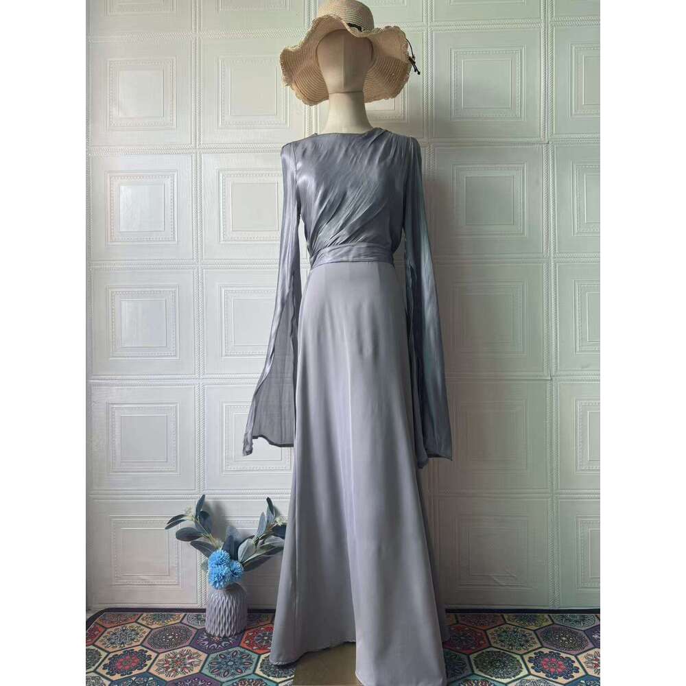 2025 Spring New Slim Waist Tie Sleeve Long Elegant Fashion Women's Dress from