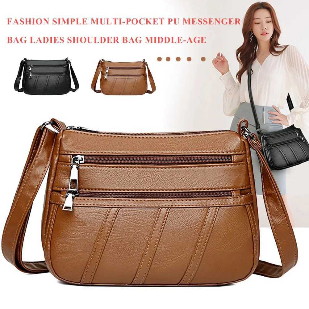 Fashion Women Shoulder Bag PU Leather Solid Messenger Multi-pocket Purse Handbag Y250719