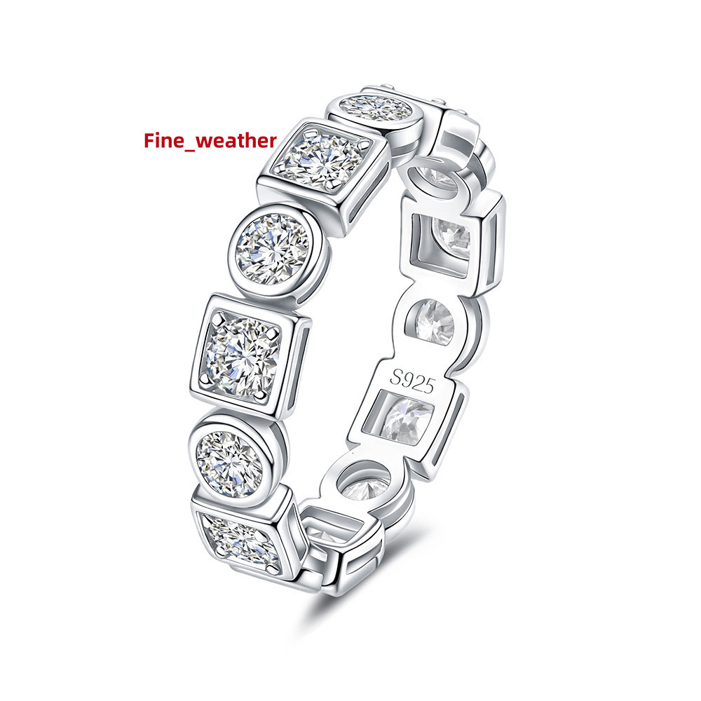 925 Sterling Silver Round Full Moissanite Ring Fully Set with the Entire Ring Ring Factory Direct Sale