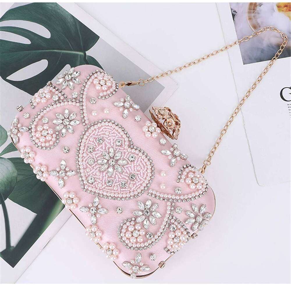 Wedding Party Rhinestone shoulder bag rose clasp crystal clutch cute pink Purses for lady's Evening Handbags