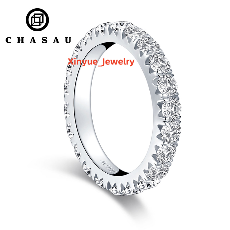 Classic Design 3MM 0.1ct Moissanite 925 Sterling Silver Full Stones Eternity Wedding Bands Tennis Ring for Women