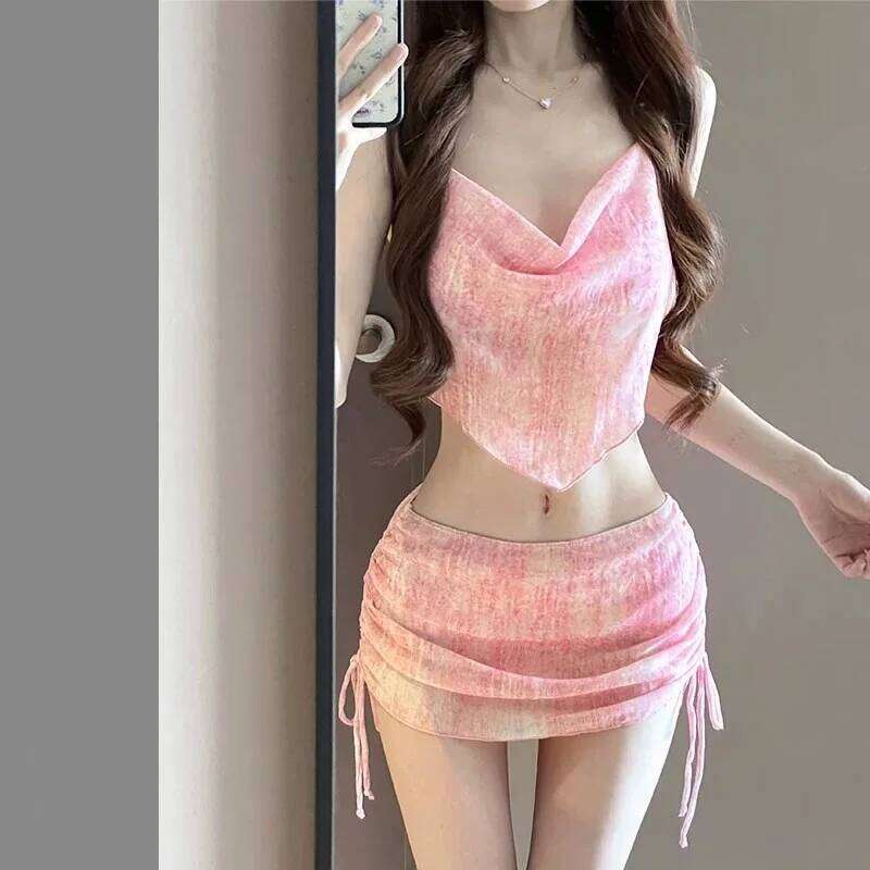 women Sexy 3pcs Bikini Set Slimming Wrap Skirt Beach Resort Hot Spring Swimsuit Cover Up Swimwear for Vacation Thermal Spa