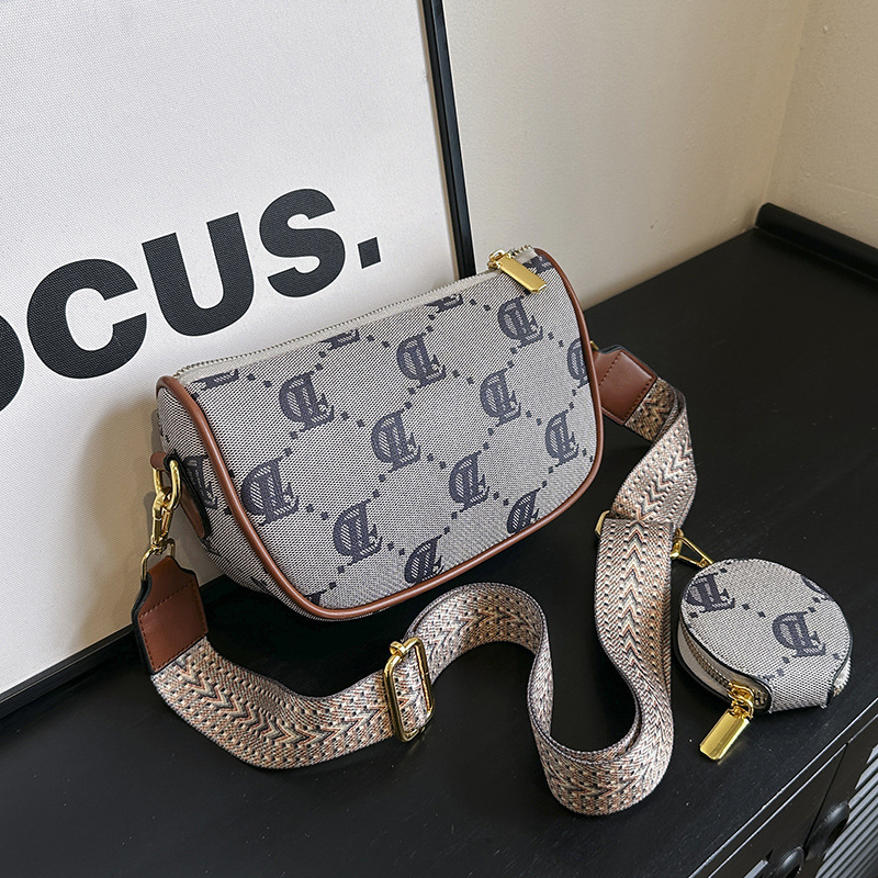 Luxury Brand Designer Bag Vintage Bag For Women 2024 New Canvas Print Small Square Bag Versatile Wide Shoulder Strap Crossbody Bag Trendy Single Shoul