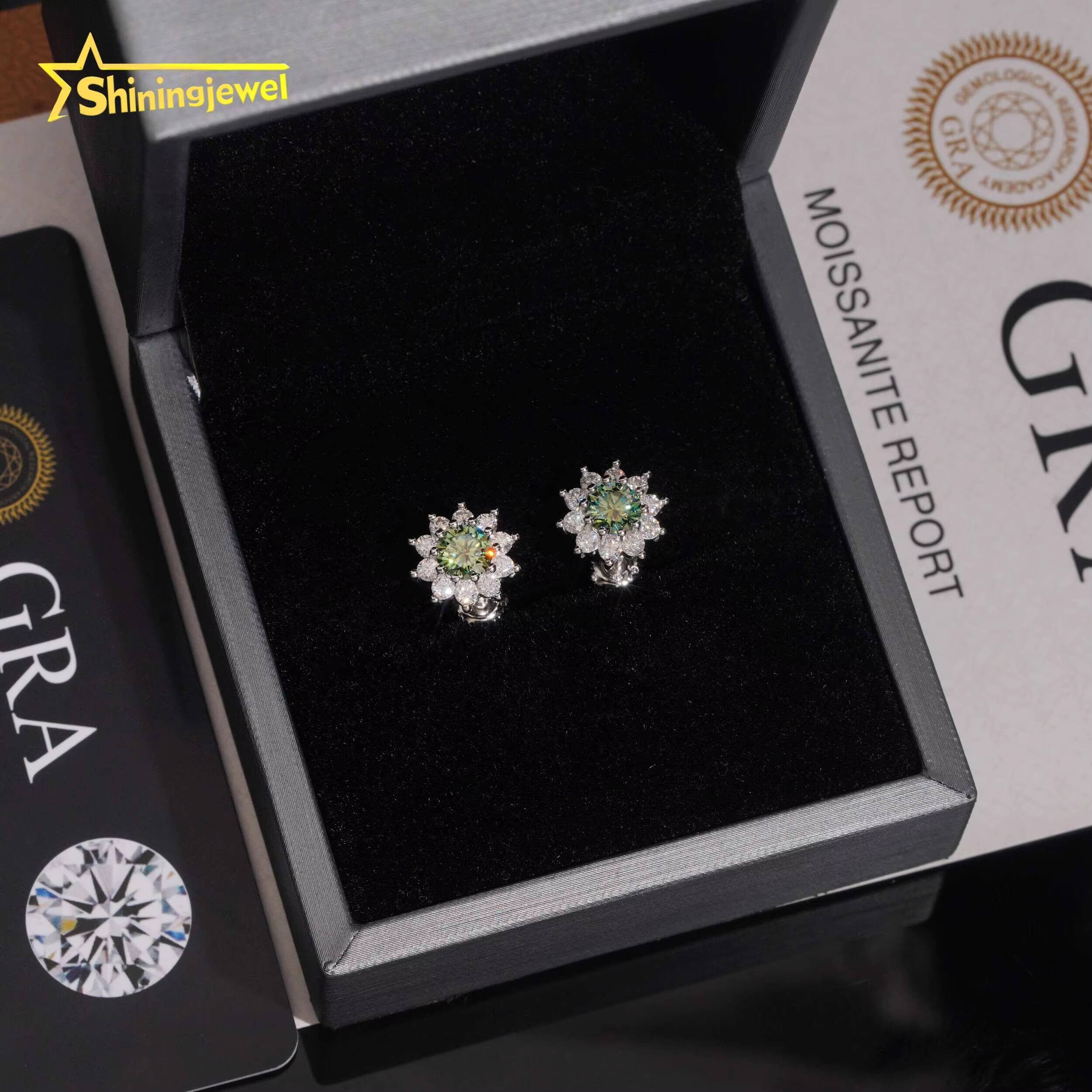 GRA Certificated Hip Hop 925 Sterling Silver Cluster Earrings Fine Jewelry D VVS Flower Moissanite Stud Earrings