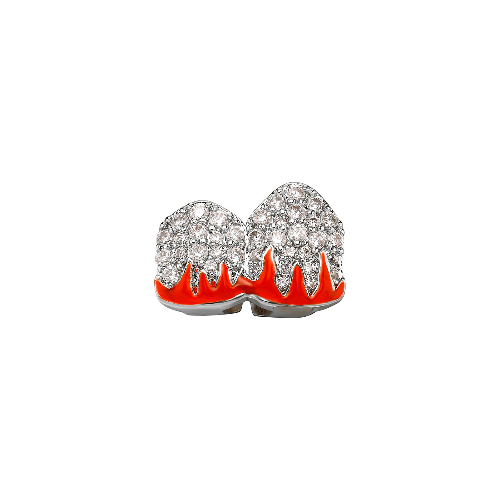 New Single/Double Flame Pattern Full Iced Out Gold Teeth Halloween Hot Cosplay Versatile Tooth Grillz