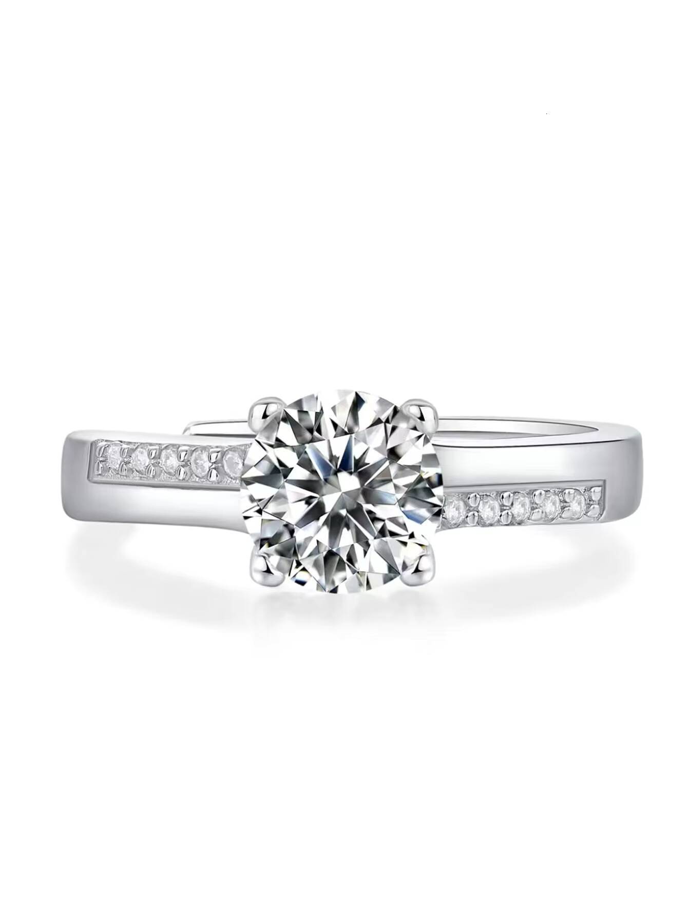 Wedding Anniversary 1ct 925 Sterling Silver Moissanite Diamond Ring for Women Adjustable Claw Setting Accessories