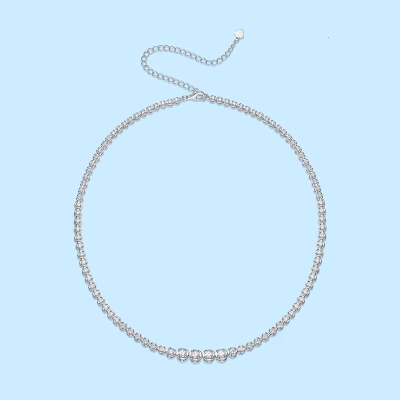 Customized Moissanite Necklace Luxurious 925 Sterling Sliver Gradual Change Size Moissanite Tennis Link Chain Necklace