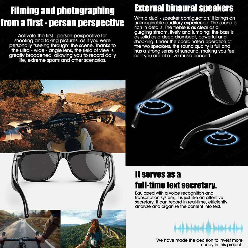 designer Fashion AI 100MP Camera Waterproof Bluetooth Call Playing Music Smart Identify Pictures Use ChatGPT sunglasses