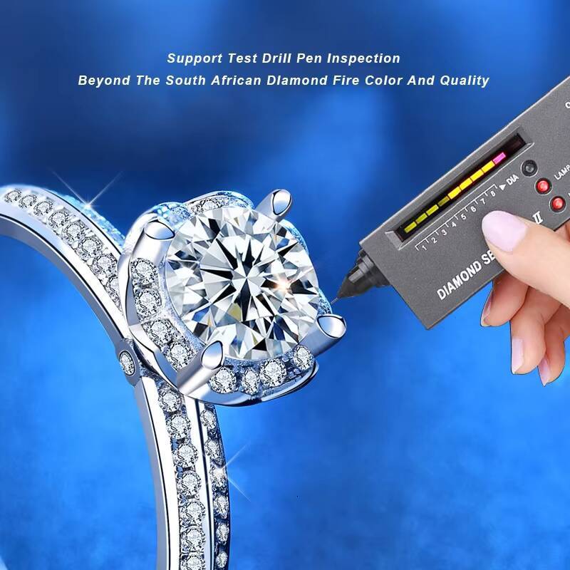 XJZ015 925 Silver Genuine Round Moissanite Engagement Ring Excellent Cut 1 Ct Passes Diamond Test for Women