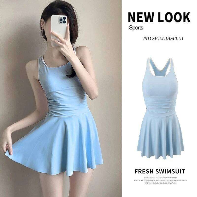 Women's Summer 2025 One-piece Flat Angle Skirt Student Swimming Cover Belly Conservative Waist Skinny Swimsuit