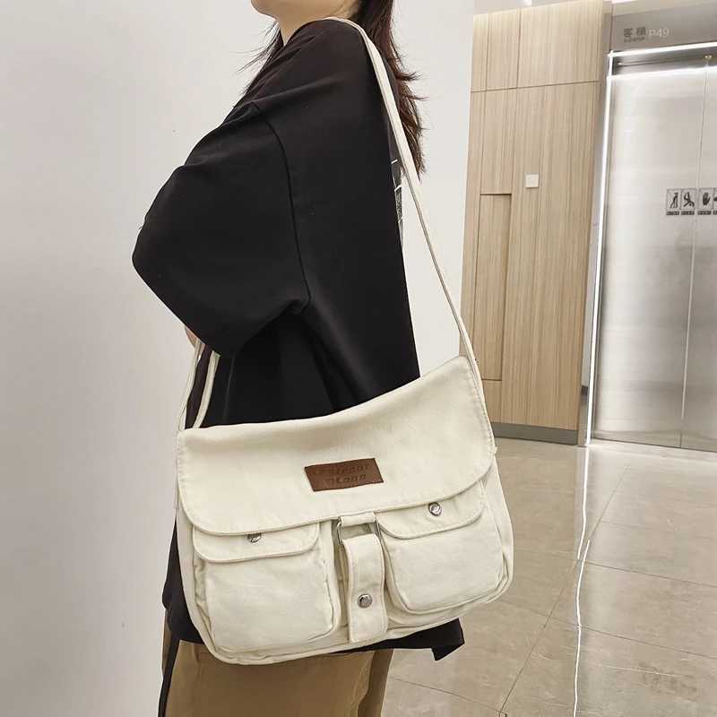Womens School Messenger Bags For Women Shoulder Ladies Designer Handbag Solid Large Capacity Casual Canvas Shoulder Female Bags Y250719