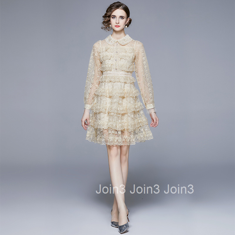 6954 Autumn New Womens Fashion Elegant Temperament Doll Collar Long Sleeve Cake Dress Slim Fit Dress