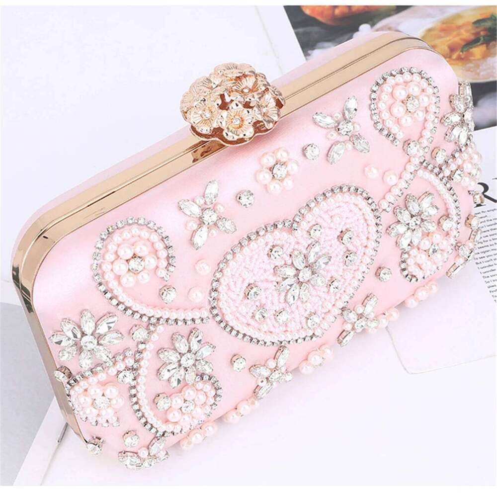 Wedding Party Rhinestone shoulder bag rose clasp crystal clutch cute pink Purses for lady's Evening Handbags