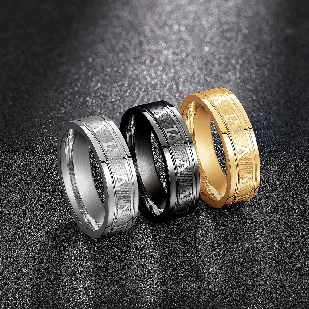 Huitan Vintage Roman Numerals Men Rings Temperament Fashion Simple Stainless Steel Rings For Men Jewelry Gift 250717