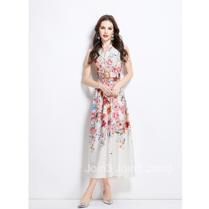2712 Spring Summer Vacation New Floral Oil Painting Style Shirt Dress Long Dress