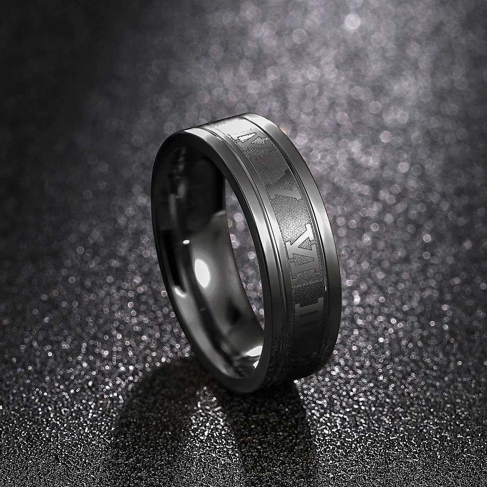 Huitan Vintage Roman Numerals Men Rings Temperament Fashion Simple Stainless Steel Rings For Men Jewelry Gift 250717