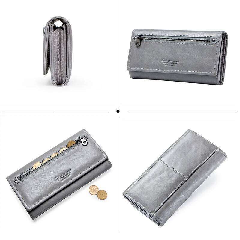 Contact'S Women Genuine Leather Coin Pocket Long Zipper Wallets With Card Holders Femal Purse