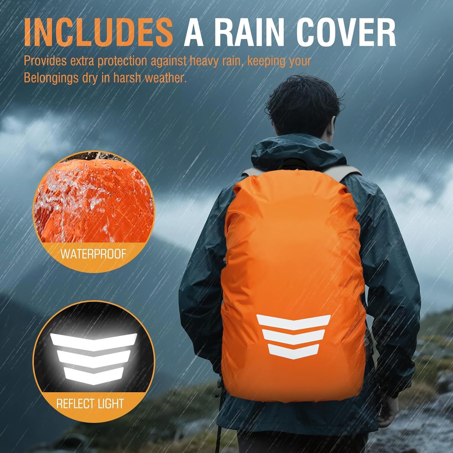 755 442 30L Hiking Rain Cover, Water Resistant Travel Backpack with Laptop Compartment (Fits 15.6") for Trekking, Camping, School (Green)