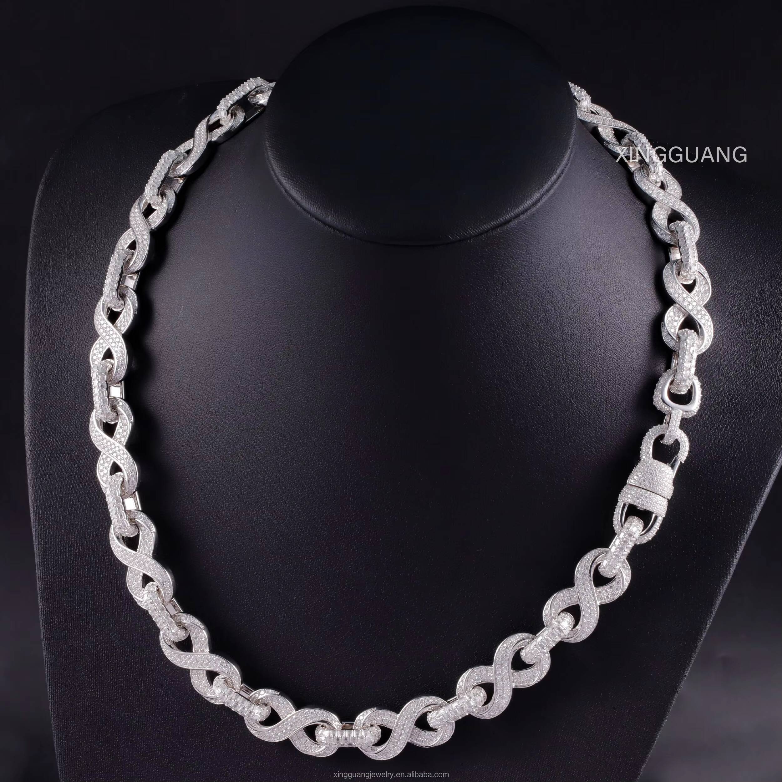 NEW Design Iced Out VVS Diamond 925 Sterling Silver Gold Plated Baguette Moissanite Cuban Chain Necklace for Hip Hop Jewelry