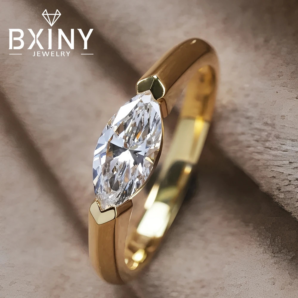BXINY 1CT Marquise Cut Ring S925 Silver Plate 18K Gold for Women Solitaire Diamond Wedding Band Gift Jewelry with GRA 250715