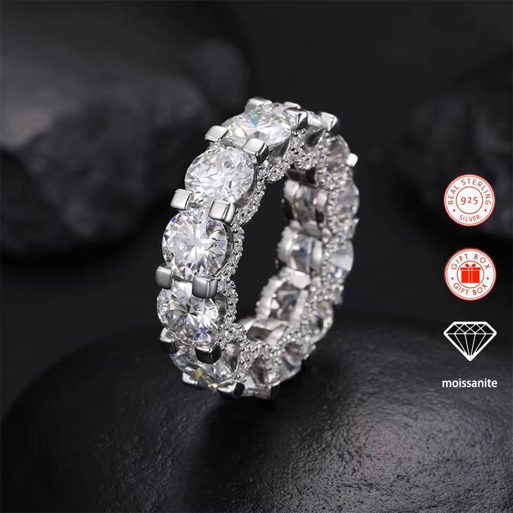 2ct 8.0mm Main Stone Inlaid Moissanite Ring for Men 18K Gold-Plated S925 Sterling Silver Ring Hiphop Style Rings