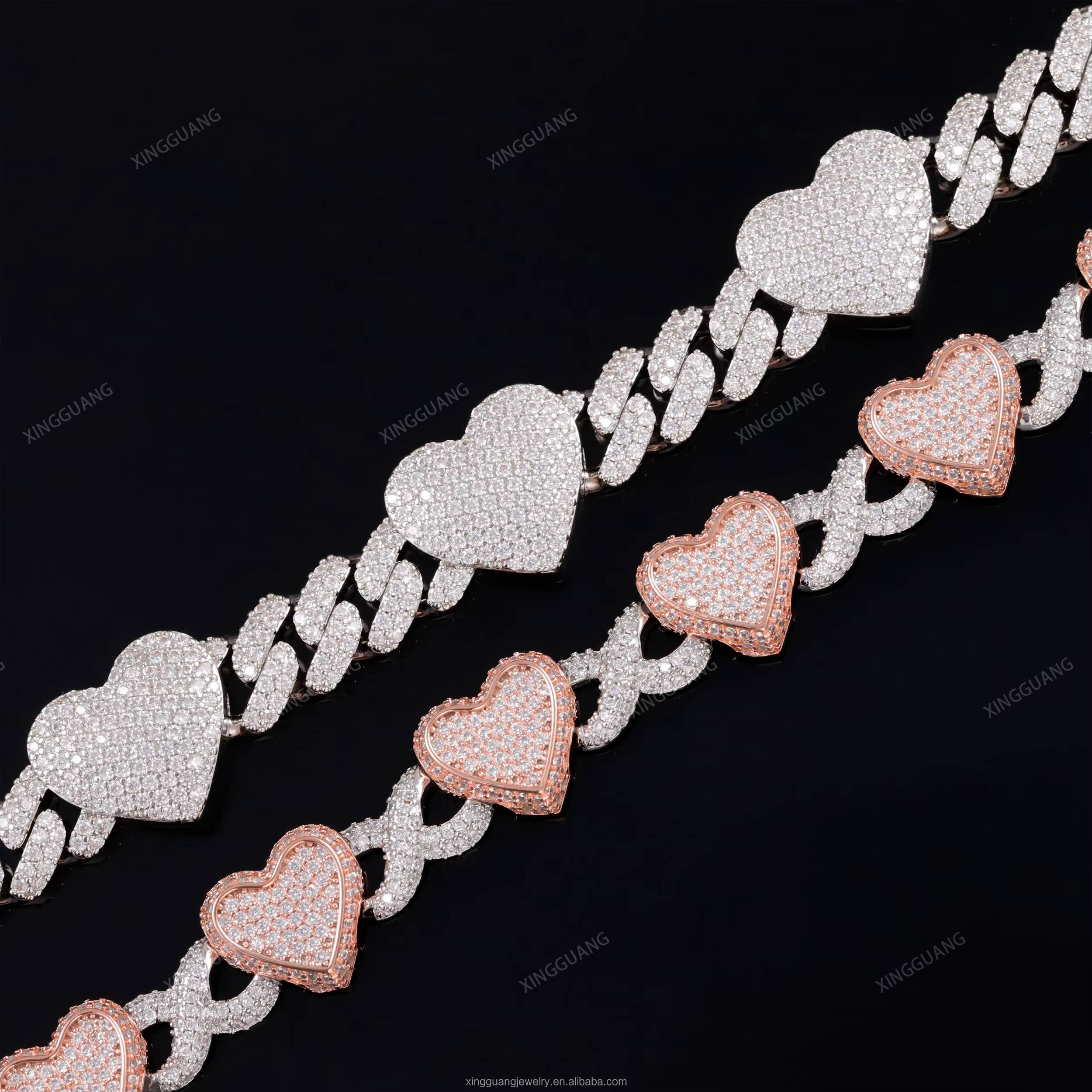 Heart Shape 925 Silver Diamond Cuban Link Chain Necklace Iced Out Hip Hop VVS Moissanite Cuban Chain for Man