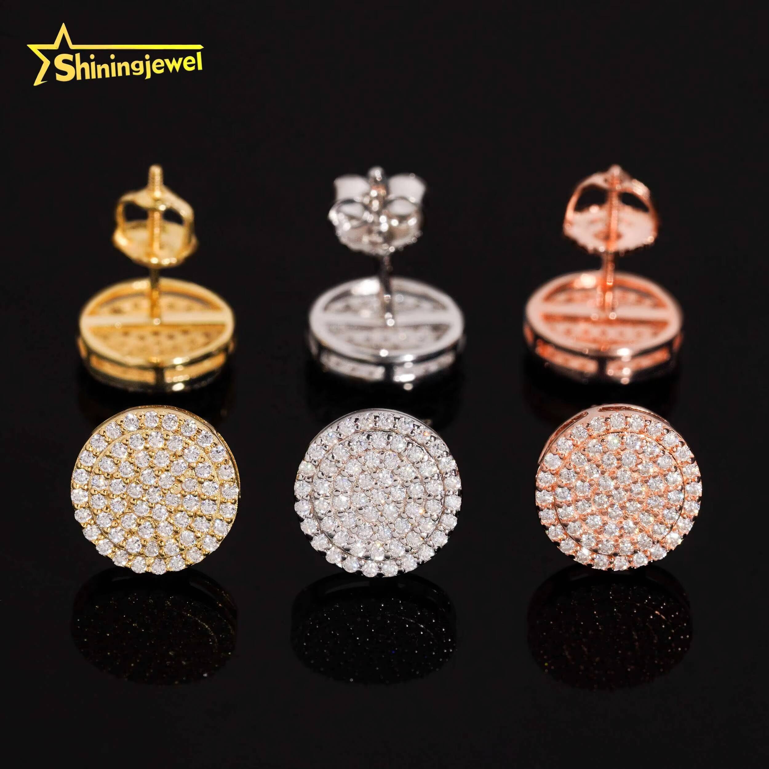 Hip Hop Jewelry Round Iced Out S925 Sterling Silver VVS Moissanite Rose Gold Stud Earrings
