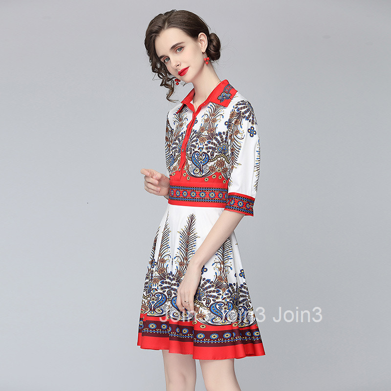 1726 Spring/Summer Womens New Printed Shirt Dress