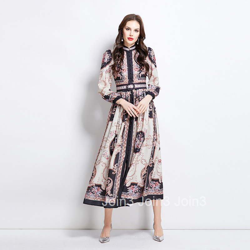 2749 Spring and Summer New Elegance Style Pattern Stand Collar Long Dress