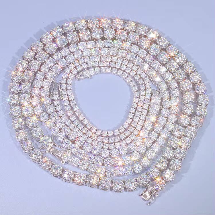 Hot Sale Fashion Jewelry Gold Plated 925 Sterling Silver 4mm Wide D/VVS Moissanite Tennis Chain Necklace